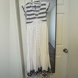 White Maxi Dress with Black Embroidered Detail